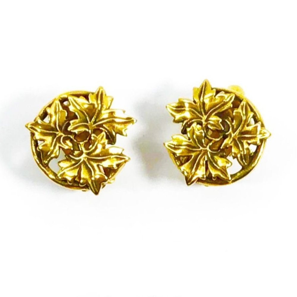 Vintage Metropolitan Museum of Art MMA 1986 Gold Tone Grape Leaf Clip On Earring